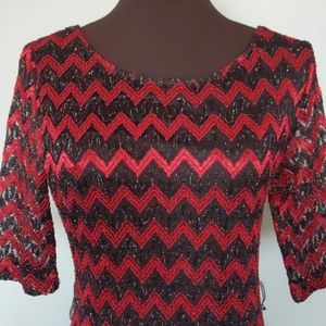 Connected Apparel Red and Black Lace Chevr…